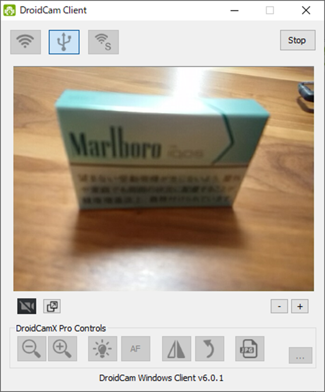 DroidCam Client、USB、カメラ