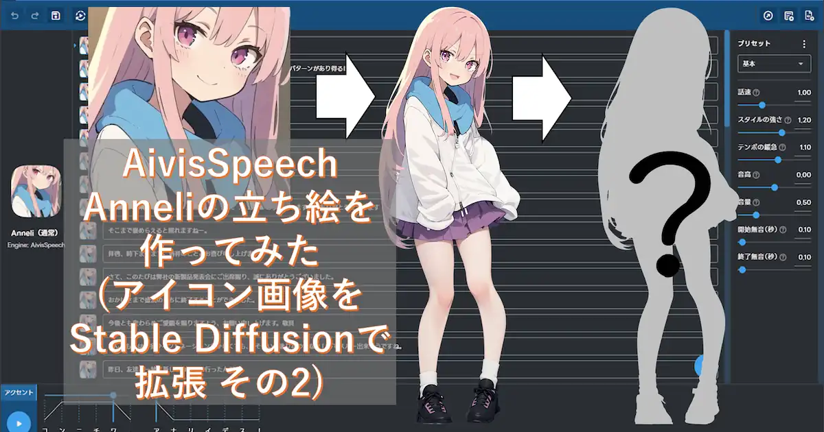 【PSDファイル】AivisSpeech Anneliの立ち絵を作ってみた(アイコン画像をStable Diffusionで拡張 その２)