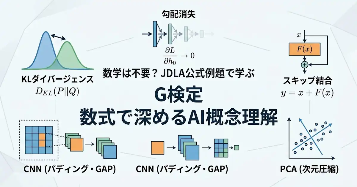 G検定に数学は不要？ JDLA公式例題で分かる KLダイバージェンス・勾配消失・スキップ結合・CNN・PCA の数式理解