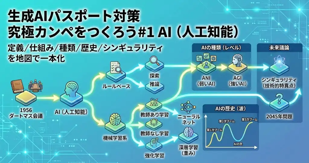 生成AIパスポート対策 究極カンペをつくろう#1 AI（人工知能）（定義／仕組み／種類／歴史／シンギュラリティ）