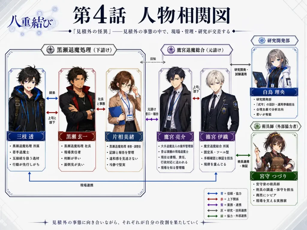 八重結び 第4話 見積外の怪異 人物相関図