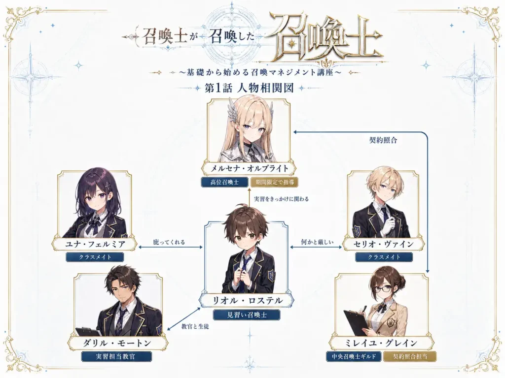 召喚士が召喚した召喚士～基礎から始める召喚マネジメント講座～　第1話　召喚士が召喚した召喚士 人物相関図