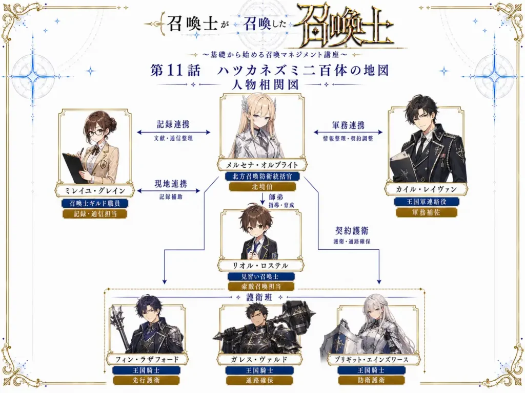 召喚士が召喚した召喚士~基礎から始める召喚マネジメント講座~ 第11話 ハツカネズミ二百体の地図 人物相関図
