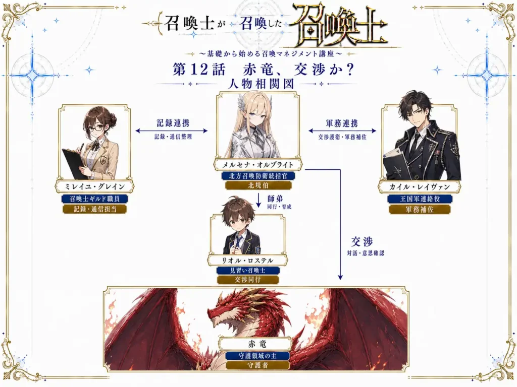 召喚士が召喚した召喚士~基礎から始める召喚マネジメント講座~ 第12話 赤竜、交渉か? 人物相関図
