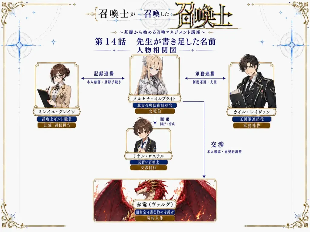 召喚士が召喚した召喚士~基礎から始める召喚マネジメント講座~ 第14話 先生が書き足した名前 人物相関図