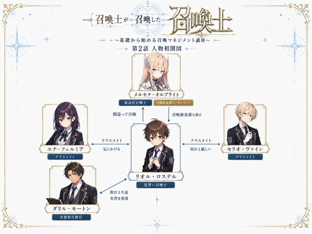 召喚士が召喚した召喚士～基礎から始める召喚マネジメント講座～　第2話　教室に小さな台風 人物相関図