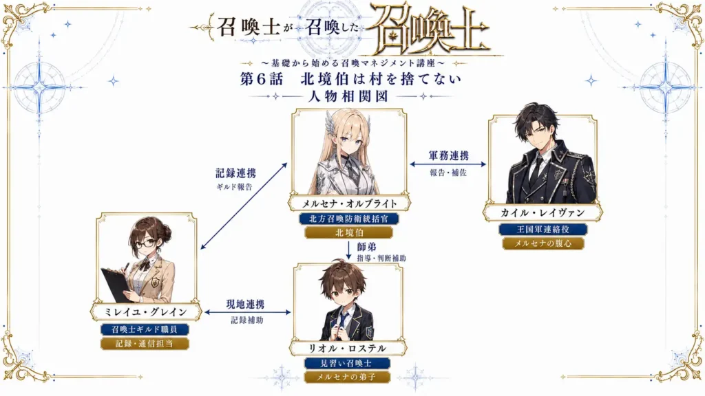 召喚士が召喚した召喚士~基礎から始める召喚マネジメント講座~ 第6話 北境伯は村を捨てない 人物相関図