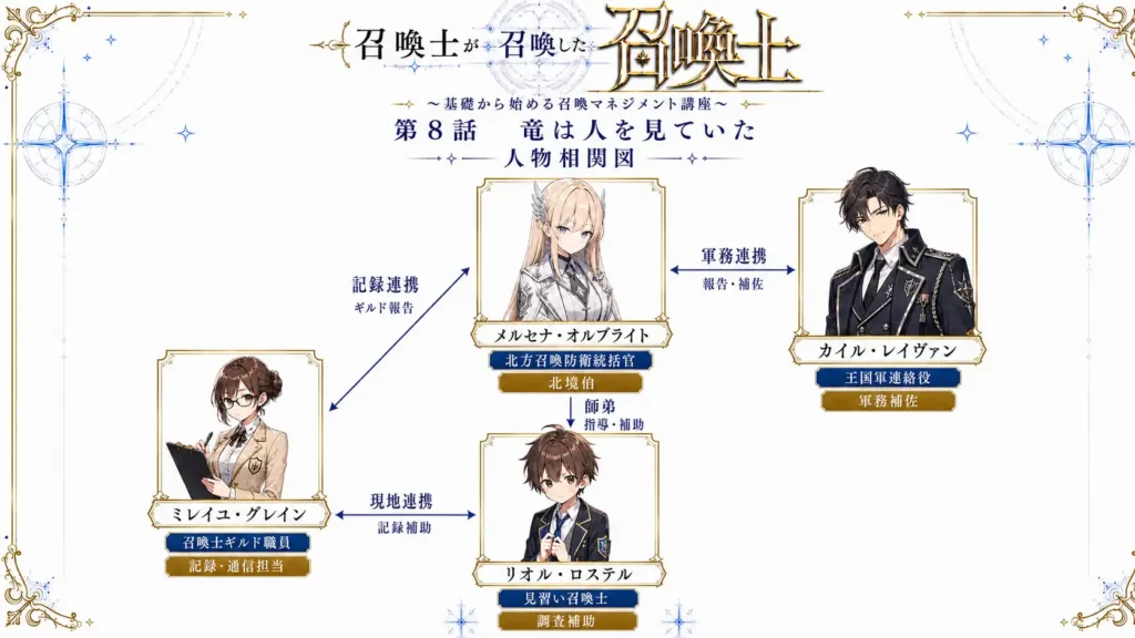 召喚士が召喚した召喚士~基礎から始める召喚マネジメント講座~ 第8話 竜は人を見ていた 人物相関図