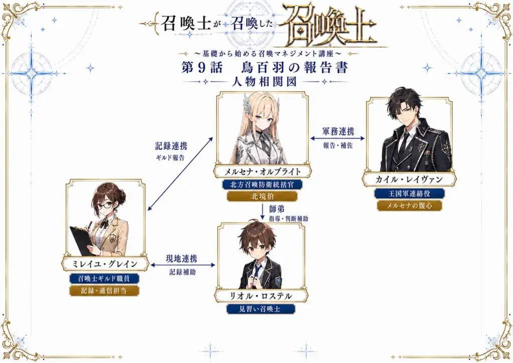 召喚士が召喚した召喚士~基礎から始める召喚マネジメント講座~ 第9話 鳥百羽の報告書 人物相関図