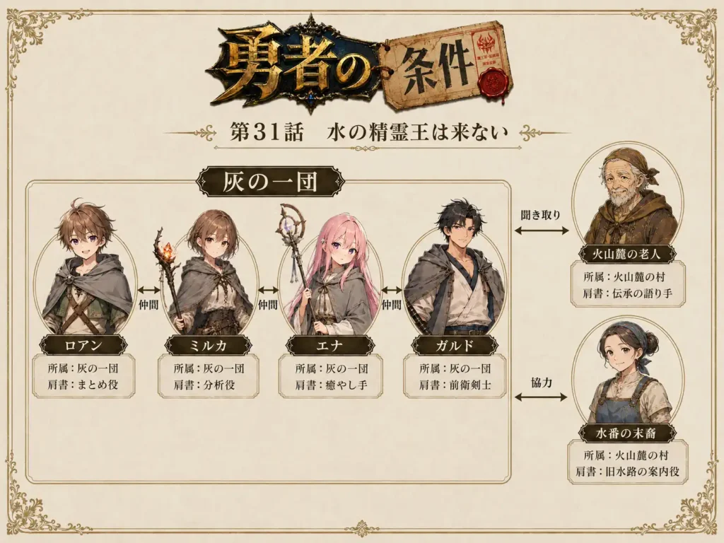 勇者の条件 第31話 水の精霊王は来ない 人物相関図