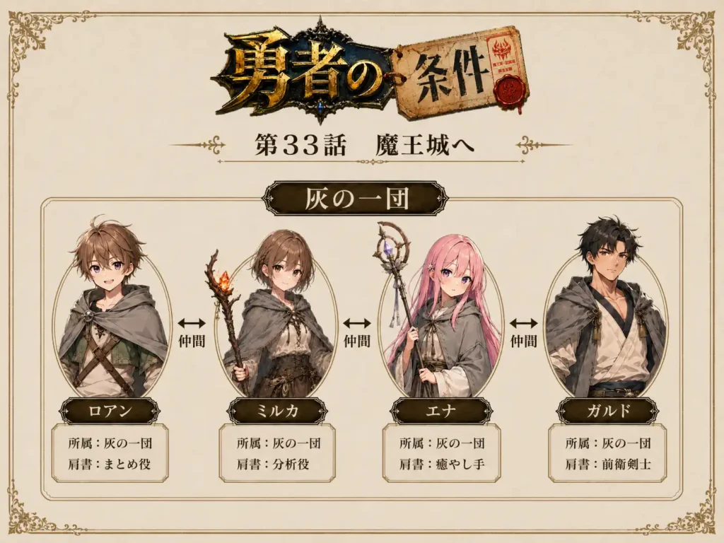 勇者の条件 第33話 魔王城へ 人物相関図