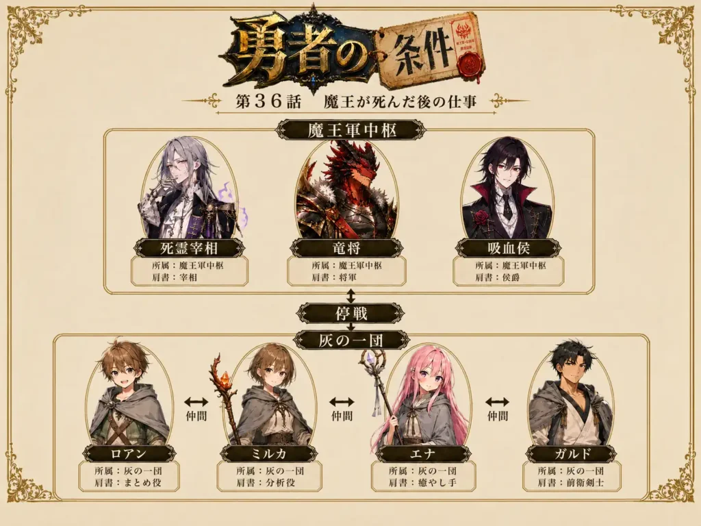 勇者の条件 第36話 魔王が死んだ後の仕事 人物相関図