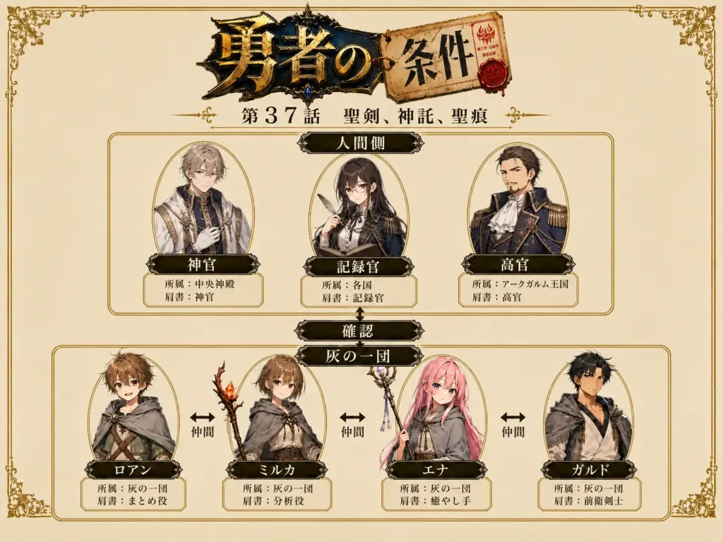 勇者の条件　第37話　聖剣、神託、聖痕　人物相関図