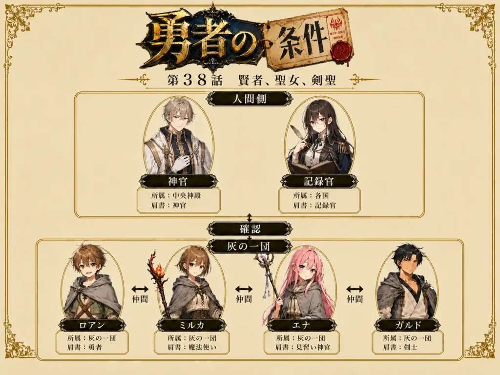 勇者の条件　第38話　賢者、聖女、剣聖 人物相関図